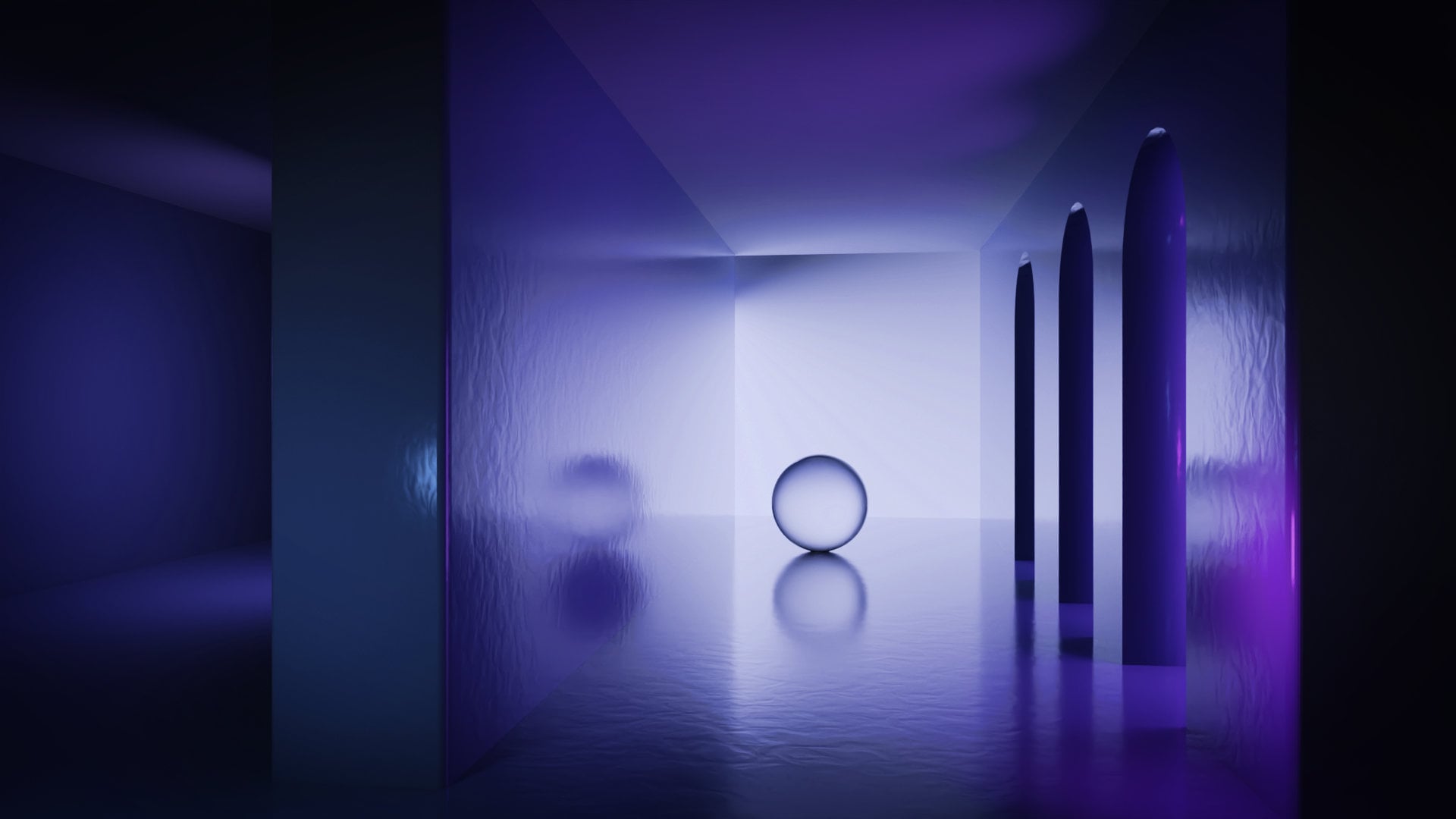 Architecture render of a glass sphere against a bright background