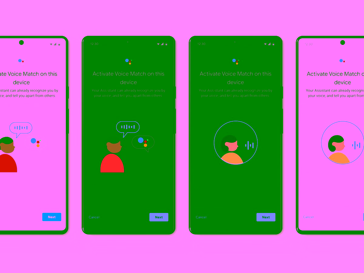 A row of Pixel devices showcasing the final assets in light and dark mode.